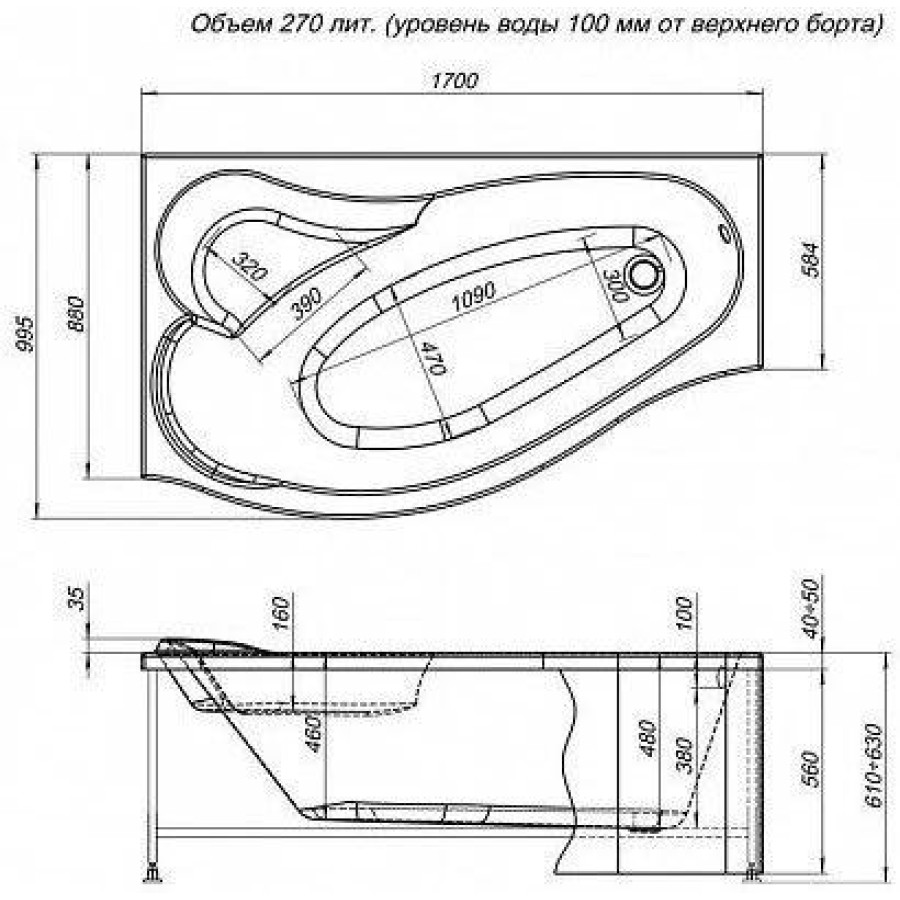 Акриловая ванна Aquanet Palma 170x90 L 00205737