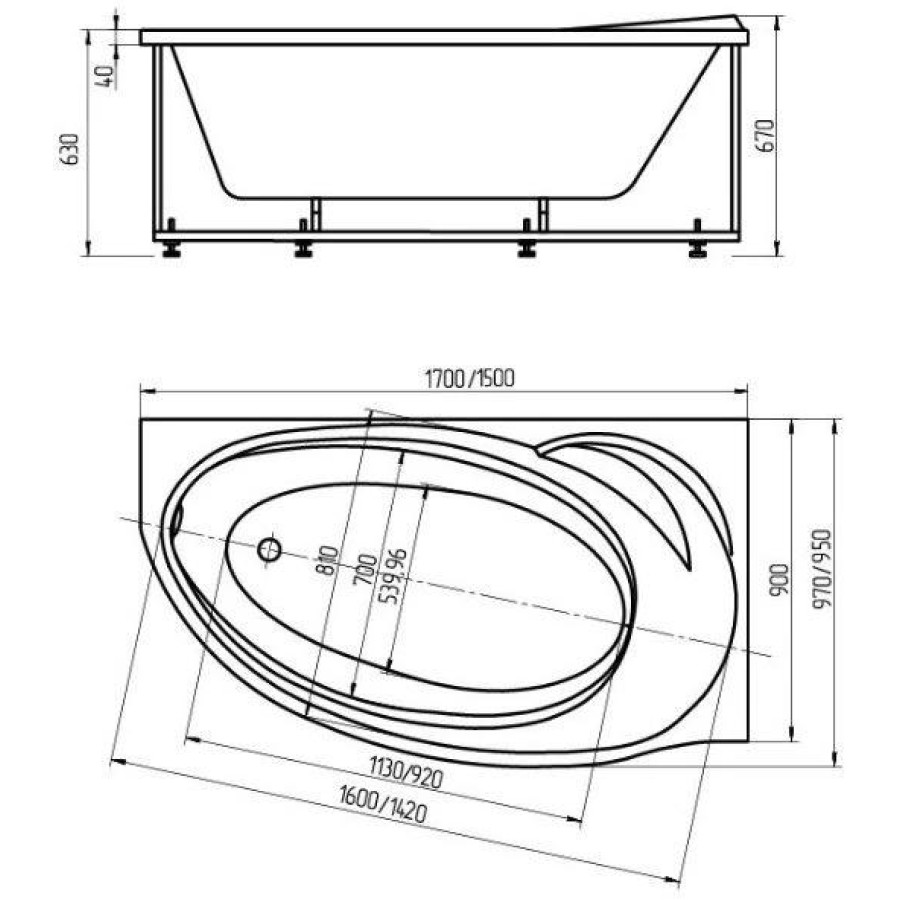 Акриловая ванна Aquatek Бетта 150х95 (левая, без гидромассажа, без фронтального экрана)