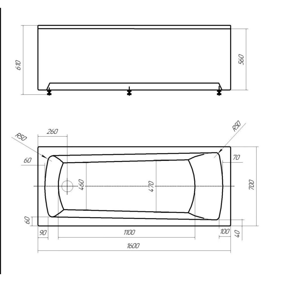 Акриловая ванна Aquatek Либра NEW 160x70 LIB160N-0000006 без фронтального экрана (слив слева)