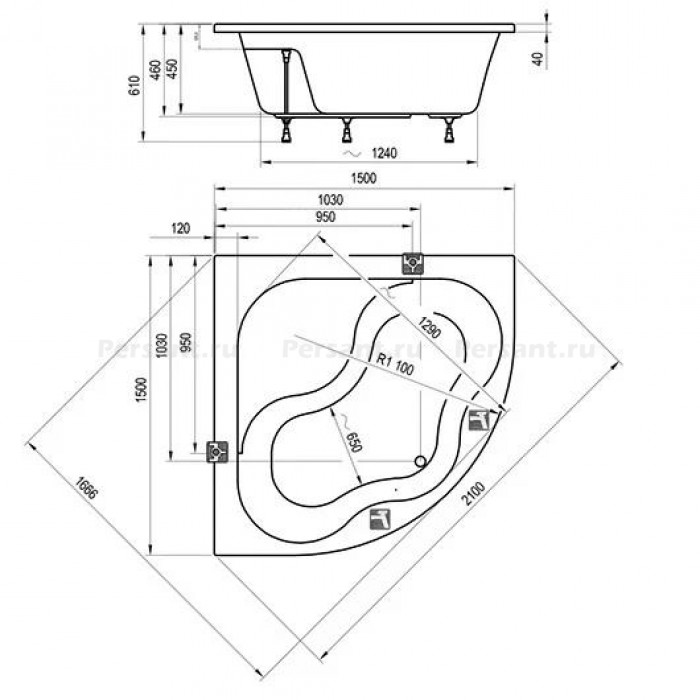 Акриловая ванна 150 x150 Ravak Gentiana CG01000000 белая