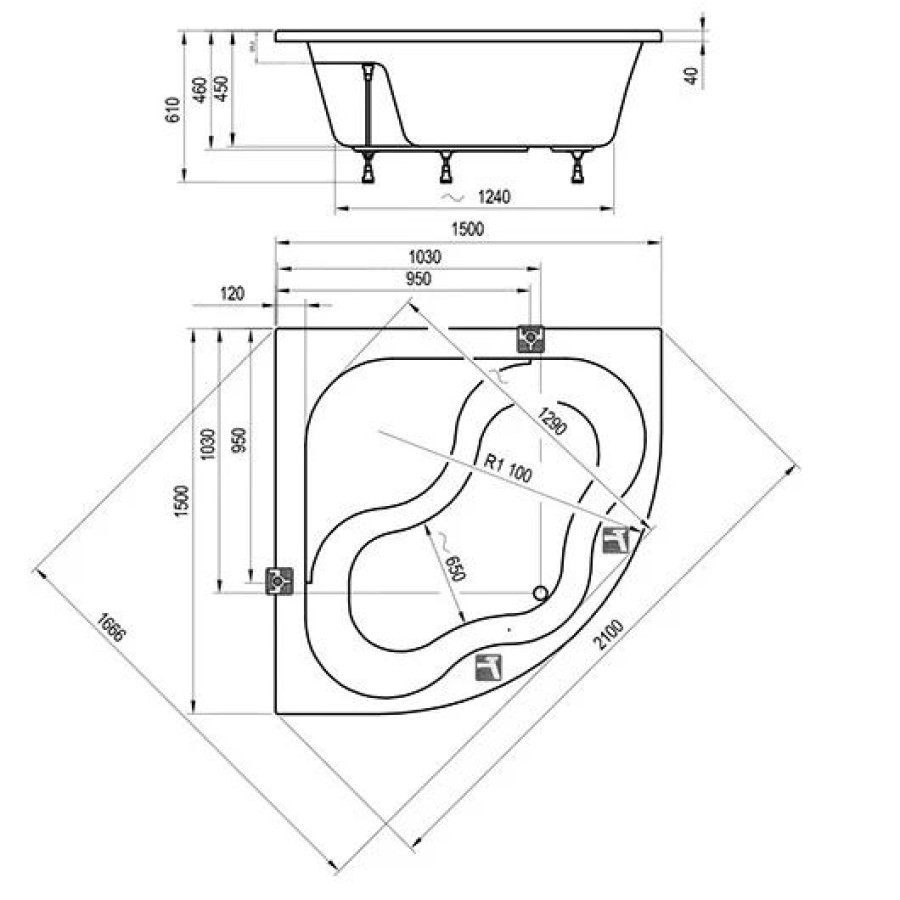 Акриловая ванна 150 x150 Ravak Gentiana CG01000000 белая