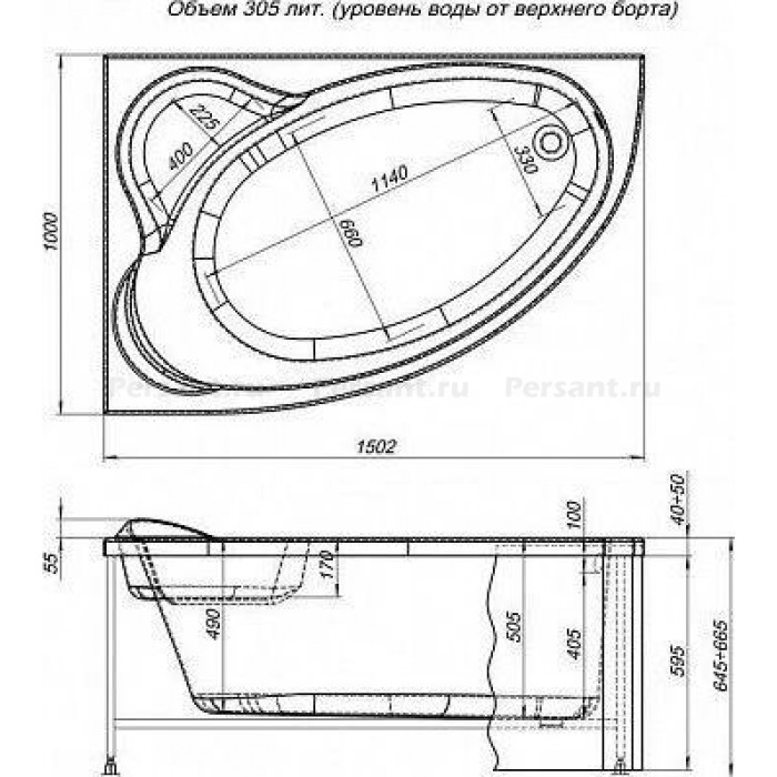 Акриловая ванна Aquanet Mayorca 150x100 L 00205403 левосторонняя