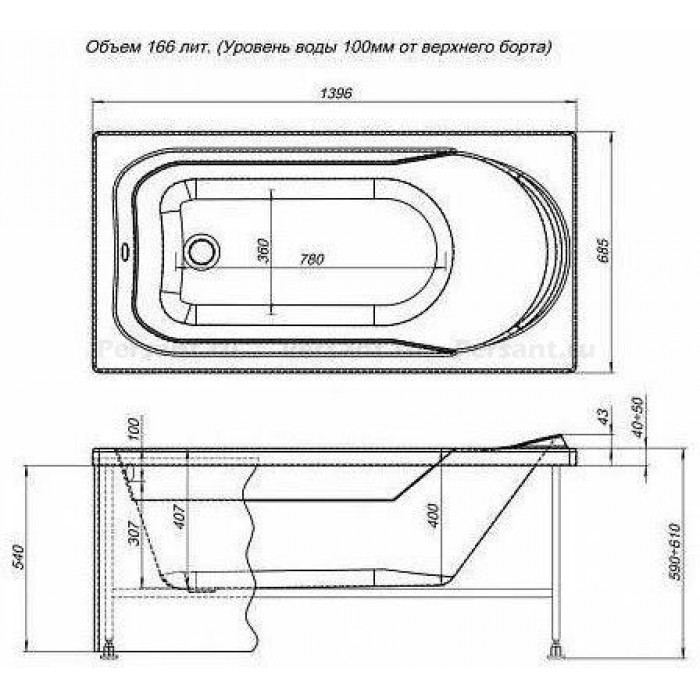 Акриловая ванна Aquanet West 140x70 (с каркасом) 00205560