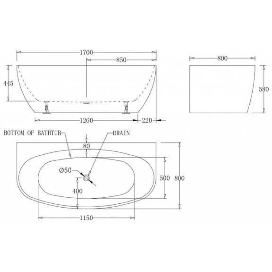 Акриловая ванна BelBagno 170х80 BB83-1700-W0