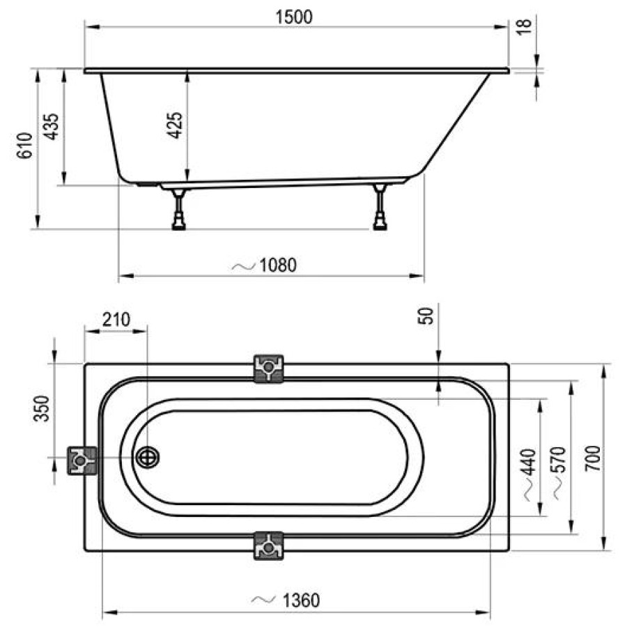 Акриловая ванна 150х70 Ravak Chrome Slim C721300000 белая