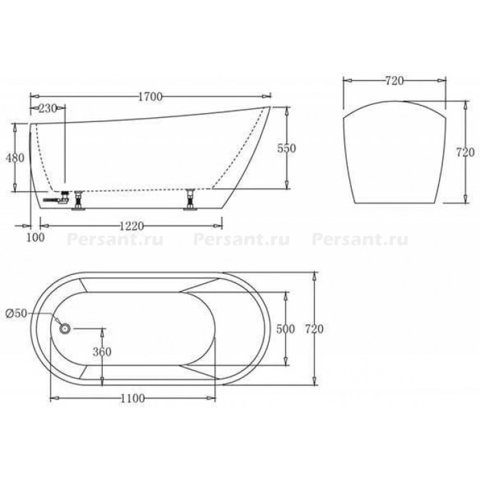 Акриловая ванна BelBagno 170х72 BB62-1700-W0