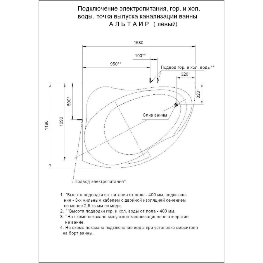 Акриловая ванна Aquatek Альтаир 160х110 ALT160-0000008 правая, без гидромассажа