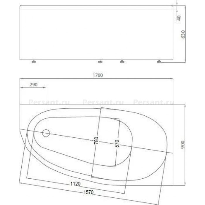 Акриловая ванна Aquatek Дива 170х90 DIV170-0000003 правая, без фронтального экрана