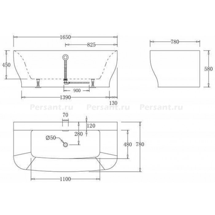 Акриловая ванна BelBagno 165х78 BB74-1650