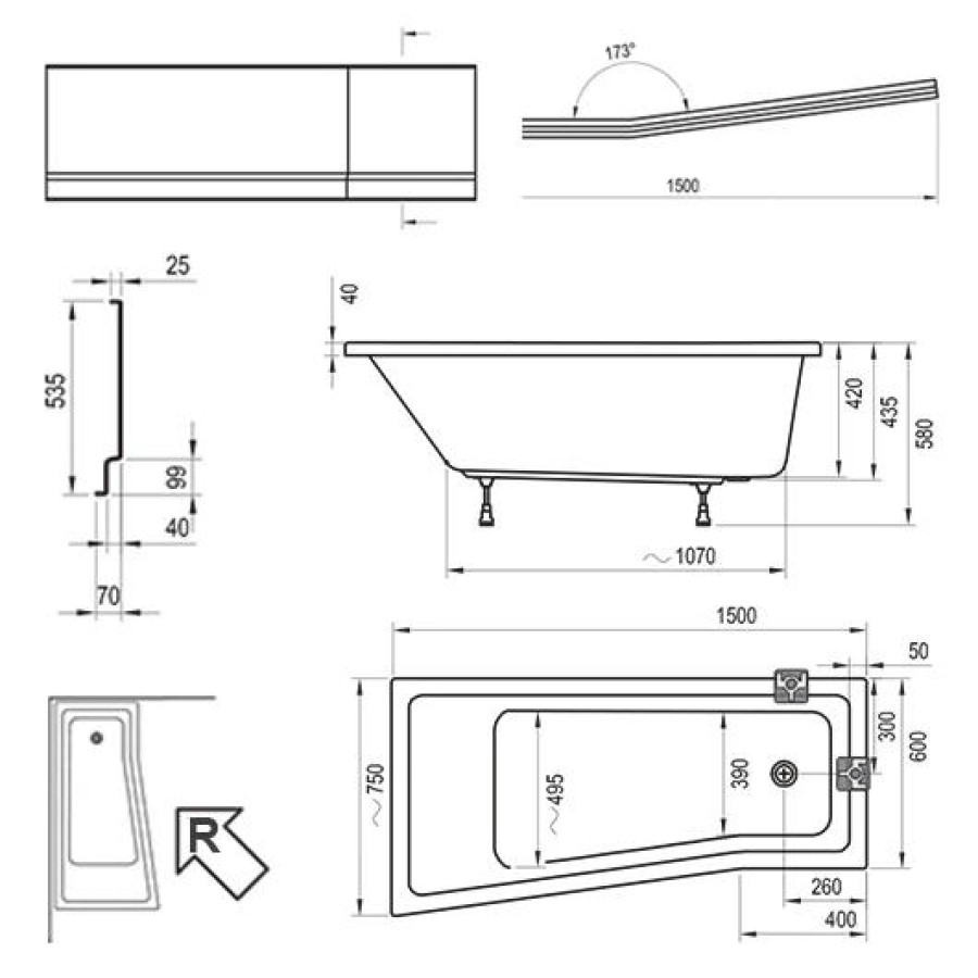 Акриловая ванна 150х75 Ravak Be Happy II C991000000 R белая