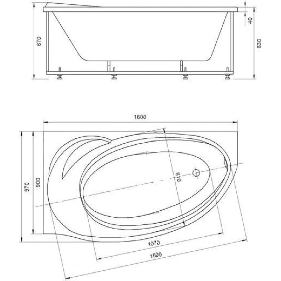Акриловая ванна Aquatek Бетта 160х97 (левая, без гидромассажа, с фронтальным экраном)