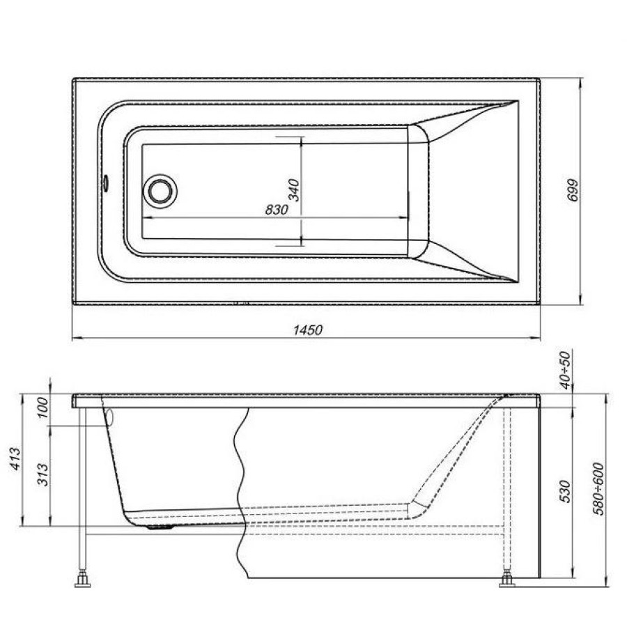 Акриловая ванна Aquanet Bright 145x70 00239668