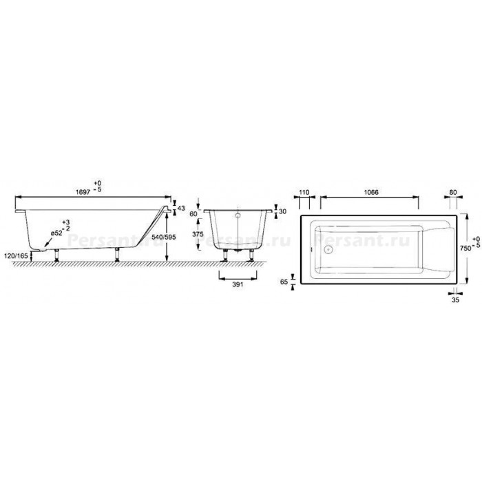 Акриловая ванна Jacob Delafon Sofa 170x75 E60515RU-01 с каркасом