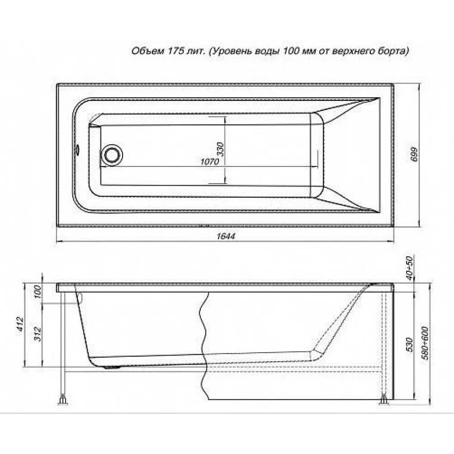 Акриловая ванна Aquanet Bright 165x70 00230255