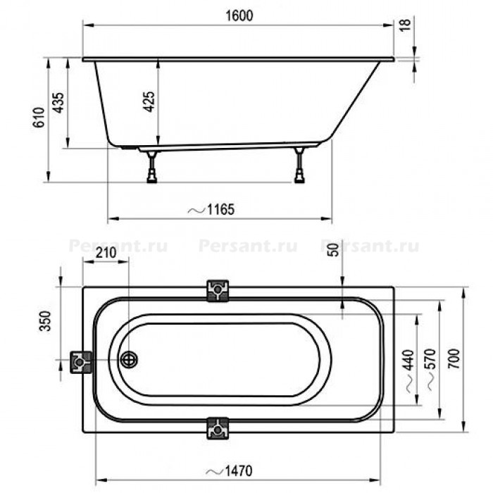 Акриловая ванна 160х70 Ravak Chrome Slim C731300000 белая