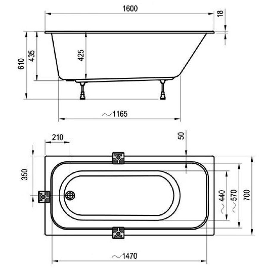 Акриловая ванна 160х70 Ravak Chrome Slim C731300000 белая