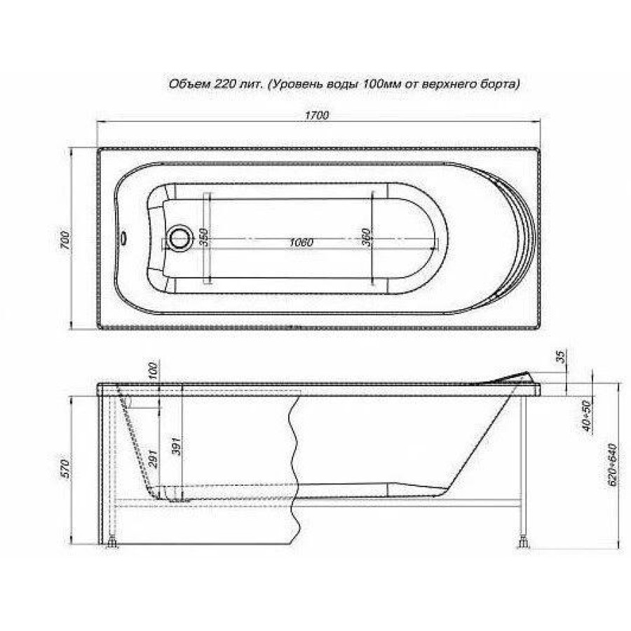 Акриловая ванна Aquanet Nord 170x70 00242400