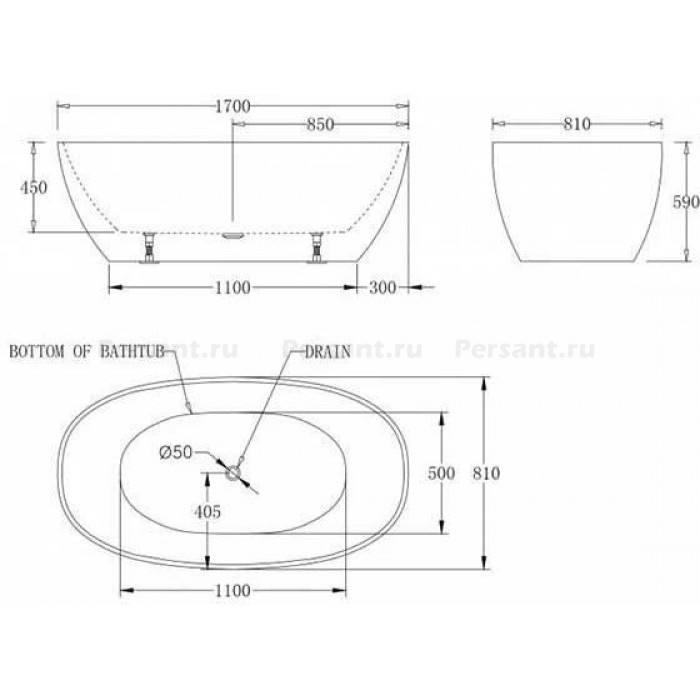 Акриловая ванна BelBagno 170х81 BB81-1700-W0