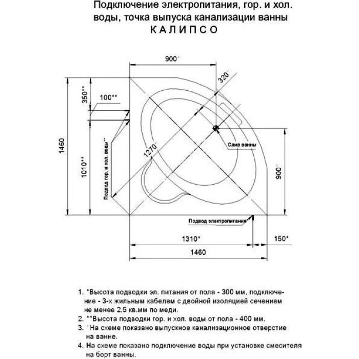 Акриловая ванна Aquatek Калипсо KAL146-0000005 145x145 с гидромассажем и экраном