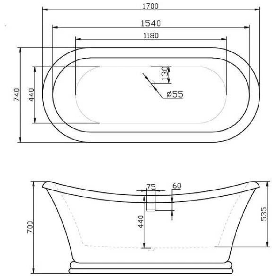 Акриловая ванна BelBagno 170х74 BB09