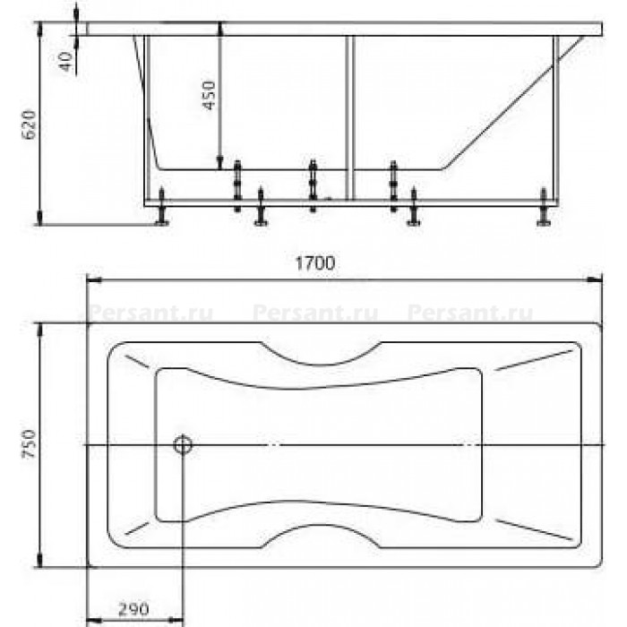 Акриловая ванна Aquatek Феникс 170x75 FEN170-0000043 с фронтальным экраном (слив слева)