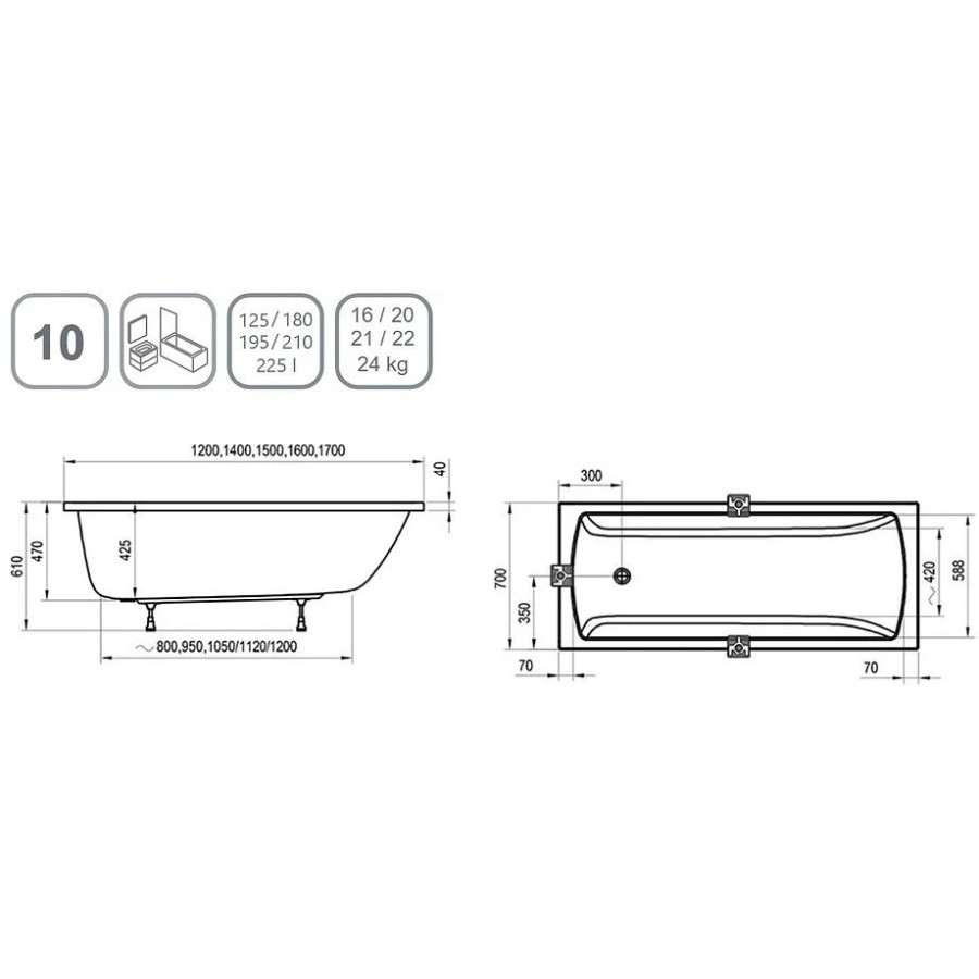 Акриловая ванна Ravak Classic II 150x70 см CC31000000