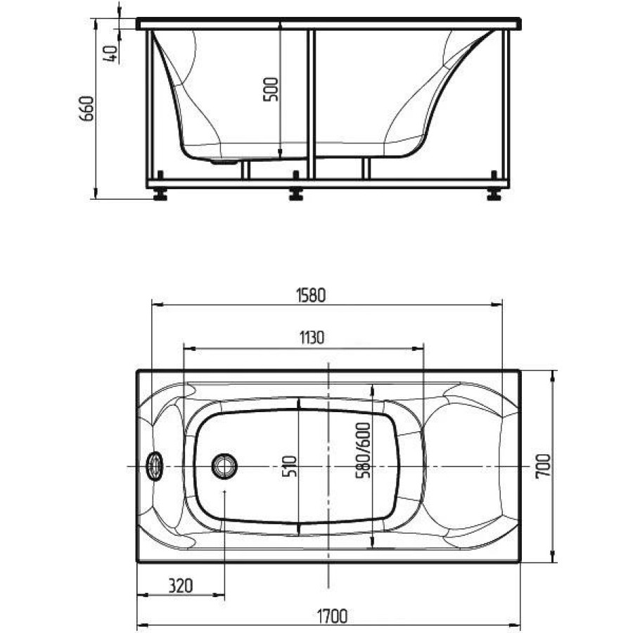 Акриловая ванна Aquatek Альфа 170x70 ALF170-0000047 без гидромассажа, с фронтальным экраном (слив слева)