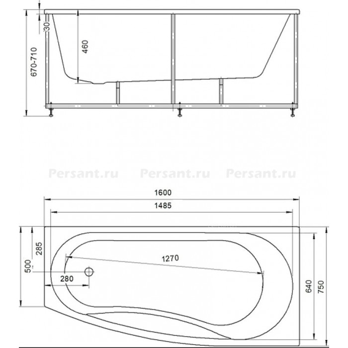 Акриловая ванна Aquatek Пандора 160x75 PAN160-0000039 правая, с фронтальным экраном