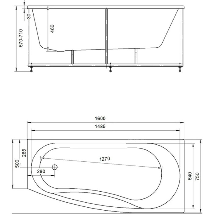Акриловая ванна Aquatek Пандора 160x75 PAN160-0000039 правая, без гидромассажа, с фронтальным экраном