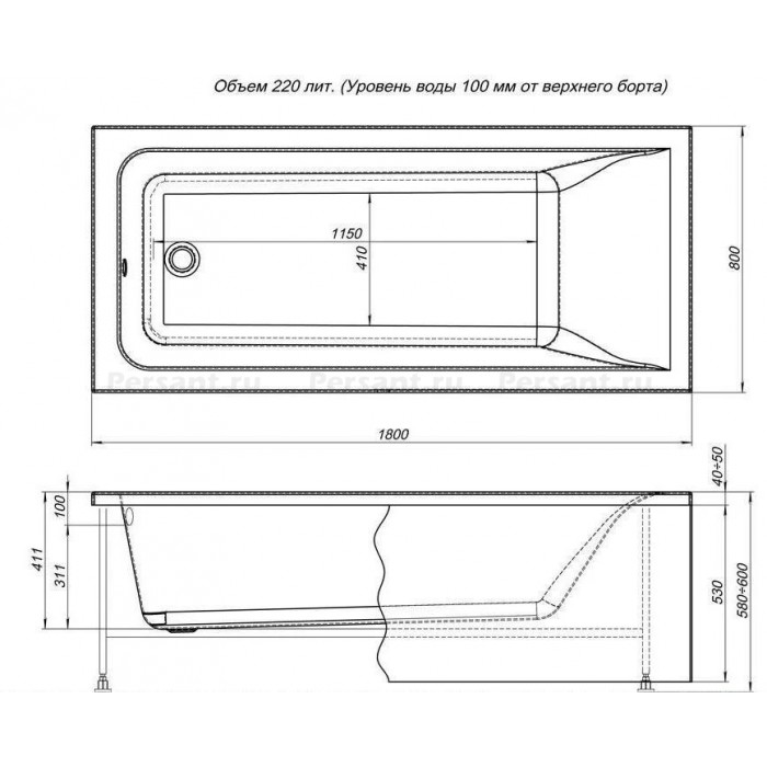 Акриловая ванна Aquanet Bright 180x80 00233143