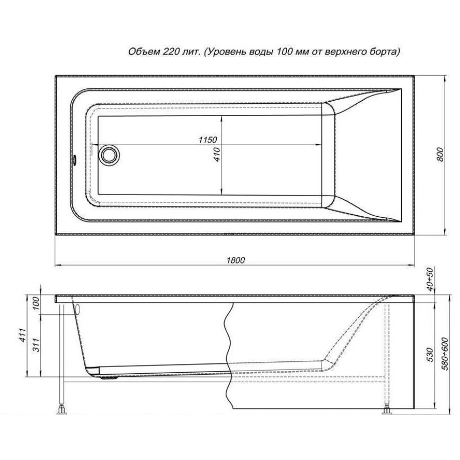 Акриловая ванна Aquanet Bright 180x80 00233143