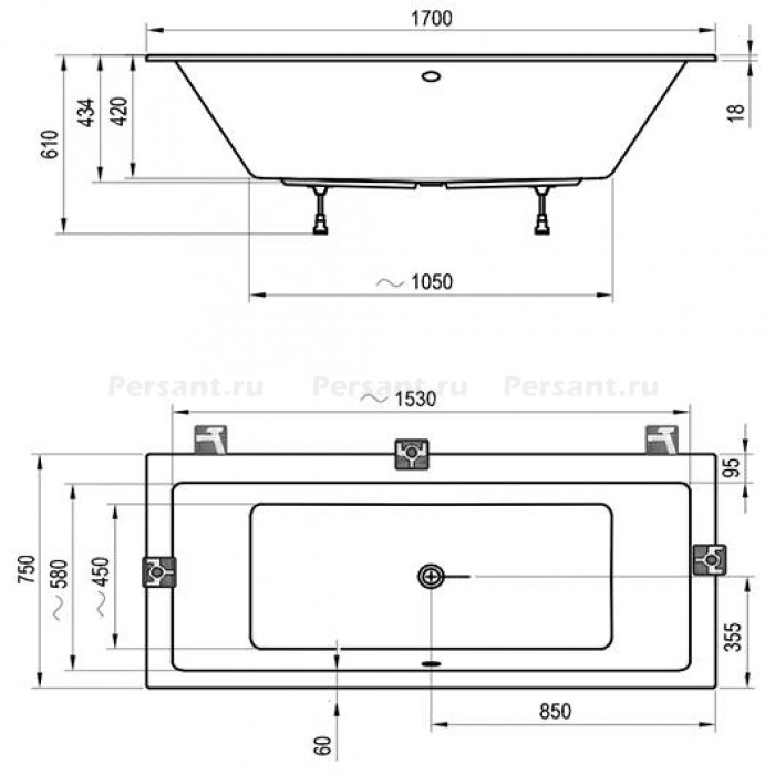 Акриловая ванна 170x75 Ravak Formy 01 Slim C691300000 белая