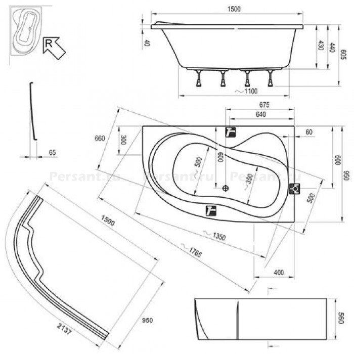 Акриловая ванна 150x95 Ravak Rosa 95 C561000000 R белая