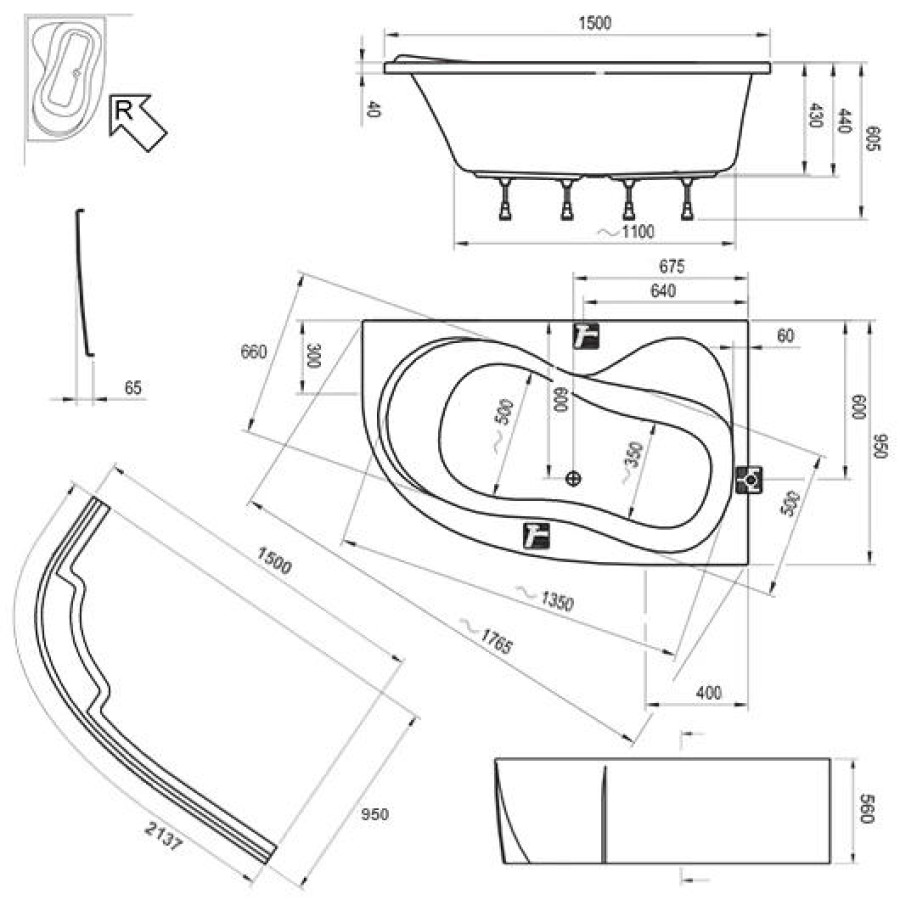 Акриловая ванна 150x95 Ravak Rosa 95 C561000000 R белая