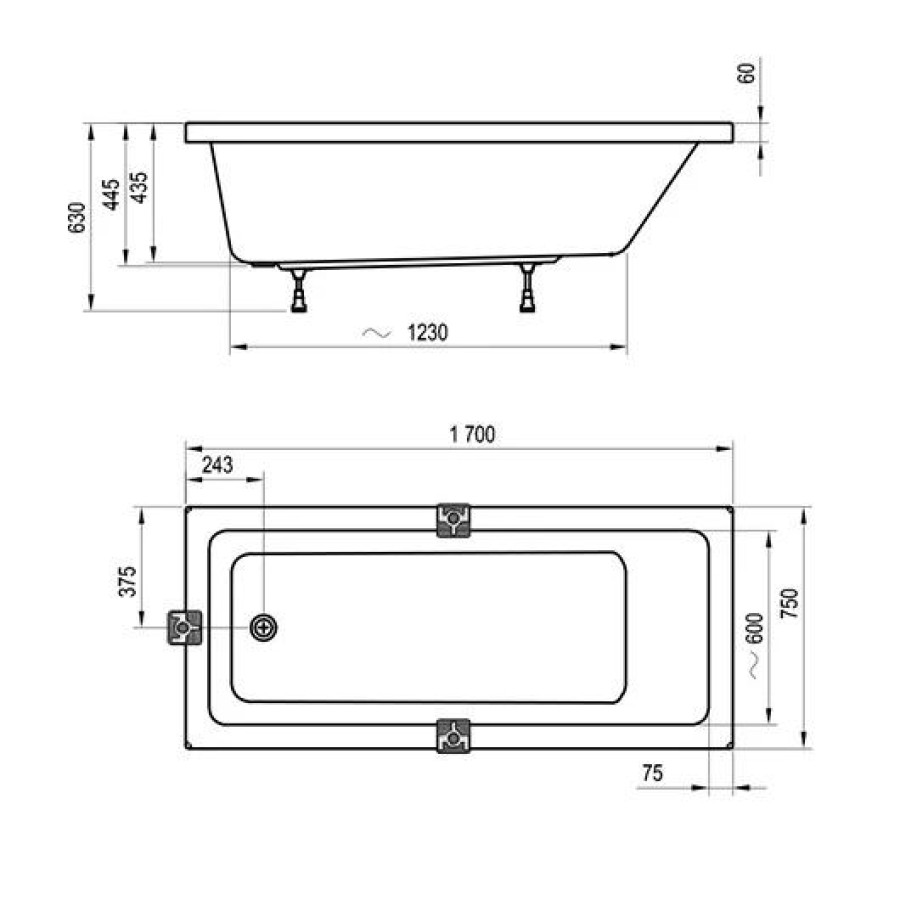 Акриловая ванна 170х75 Ravak 10° CA71000000 белая