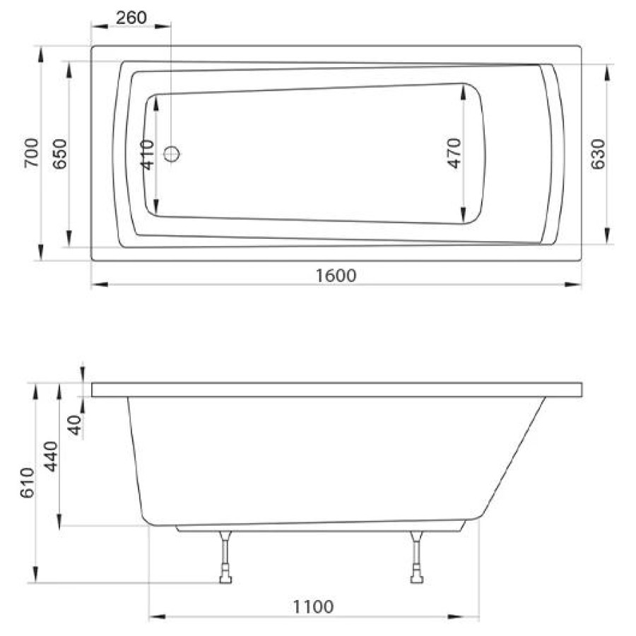 Акриловая ванна 160х70 Ravak Domino Plus C621R00000 белая