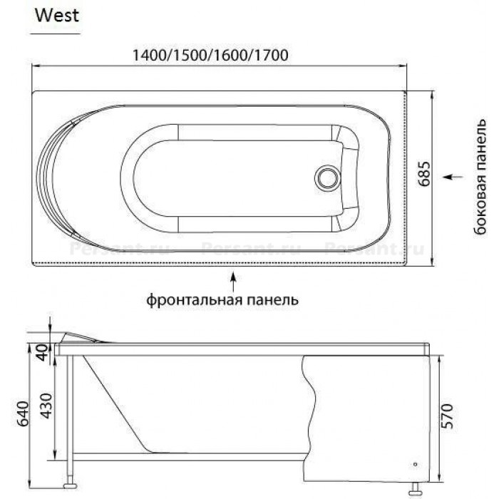 Акриловая ванна Aquanet West 160х70 00205564