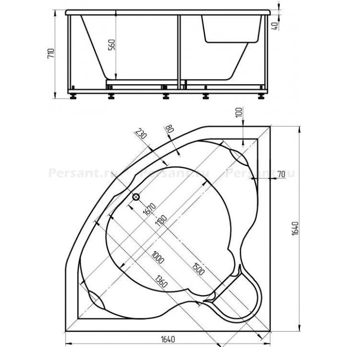 Акриловая ванна Aquatek Сириус 164х164 SIR164-0000002 с фронтальным экраном