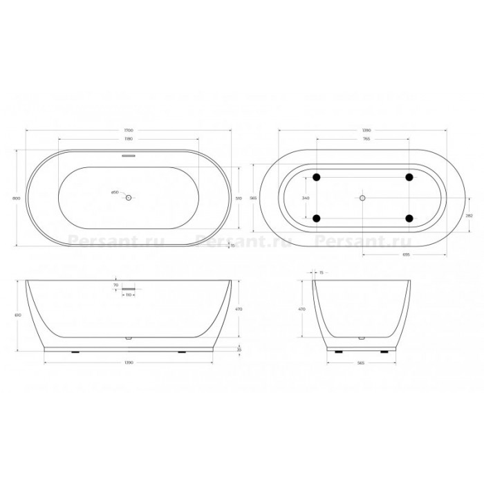 Акриловая ванна BelBagno 170х80 BB413-1700-800-MATT матовая