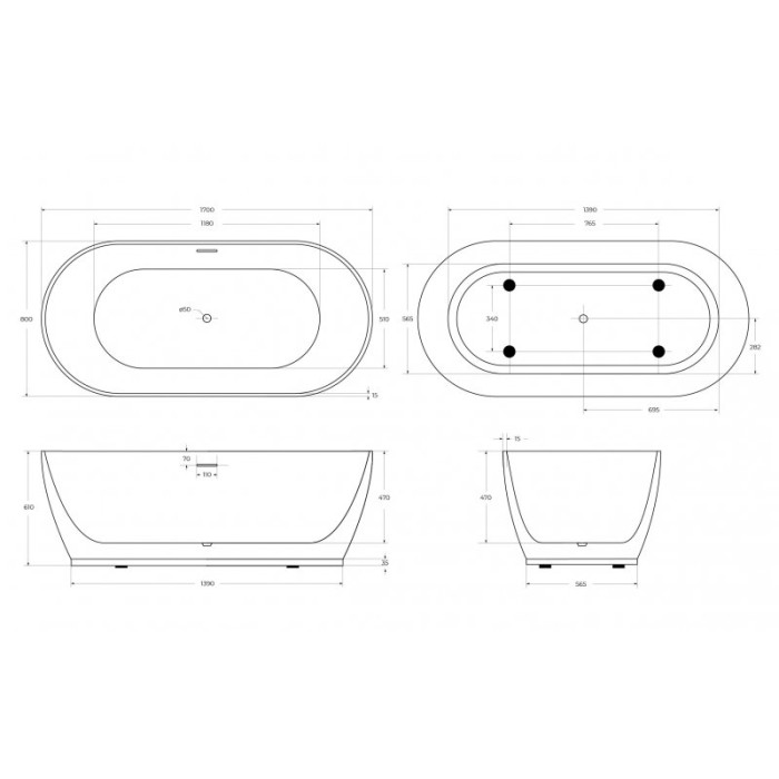 Акриловая ванна BelBagno 170х80 BB413-1700-800-MATT матовая