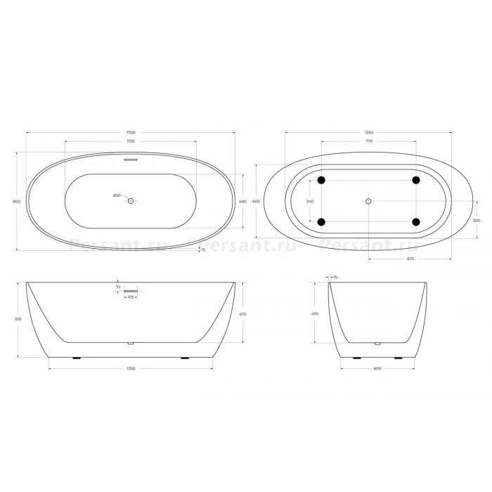 Акриловая ванна BelBagno 170х80 BB414-1700-800