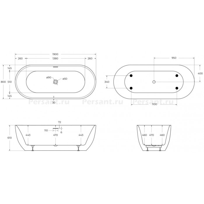 Акриловая ванна BelBagno 190х80 BB417-1900-800
