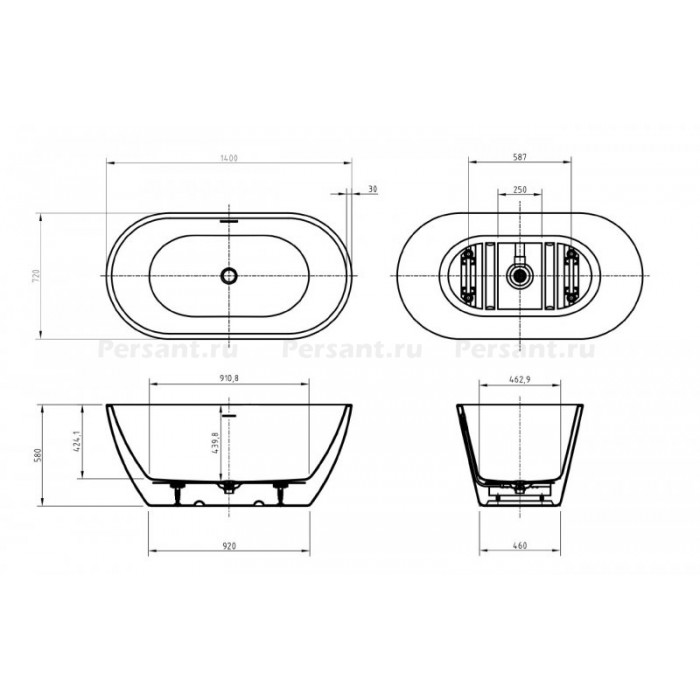 Акриловая ванна BelBagno Uno 140х72 BB701-1400-720-K
