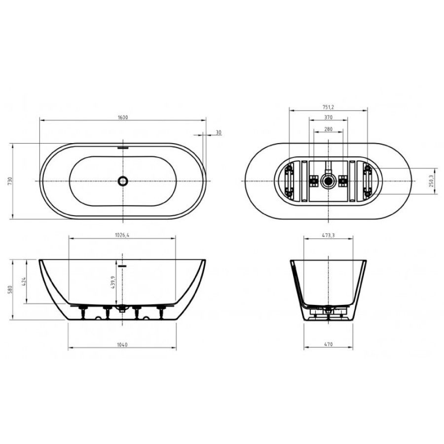 Акриловая ванна BelBagno Uno 160х73 BB701-1600-730-K