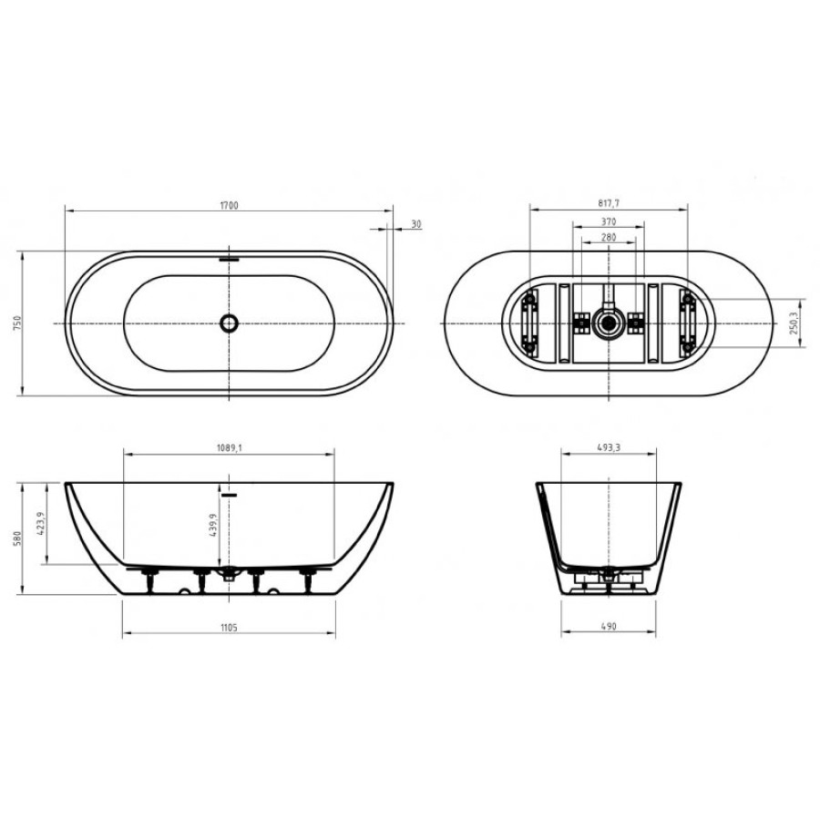 Акриловая ванна BelBagno Uno 170х73 BB701-1700-730-K