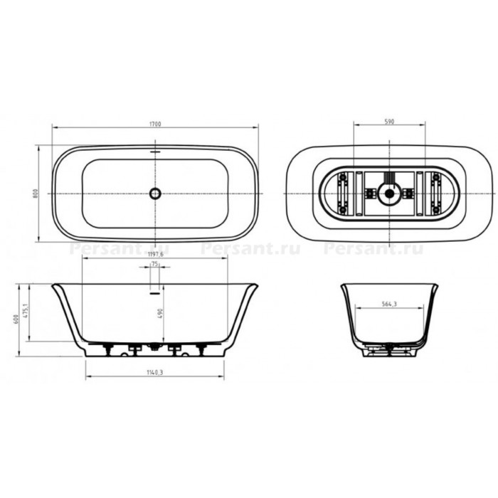 Акриловая ванна BelBagno Due 170х80 BB702-1700-800-K