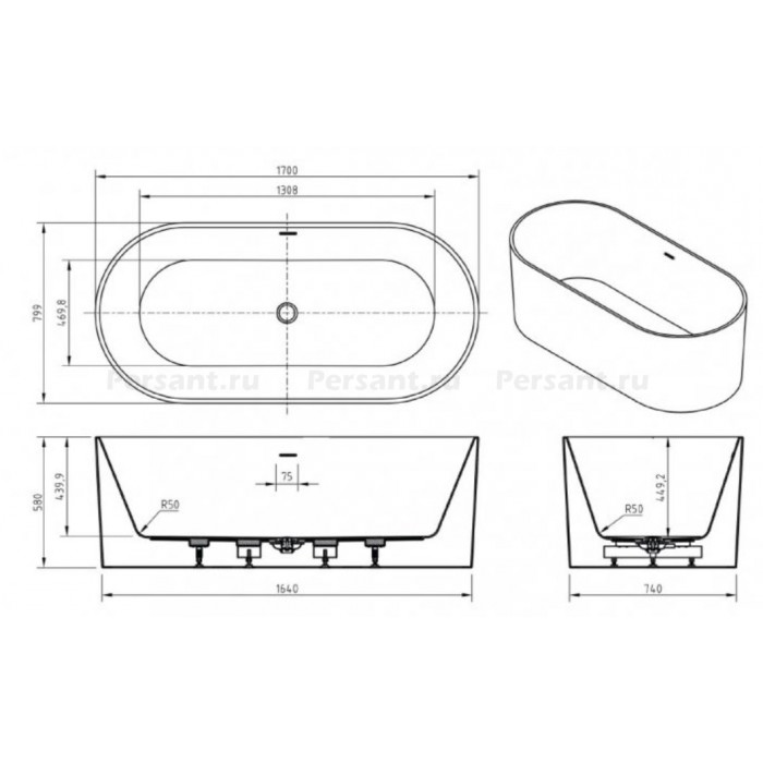 Акриловая ванна BelBagno 170х80 BB705-1700-800