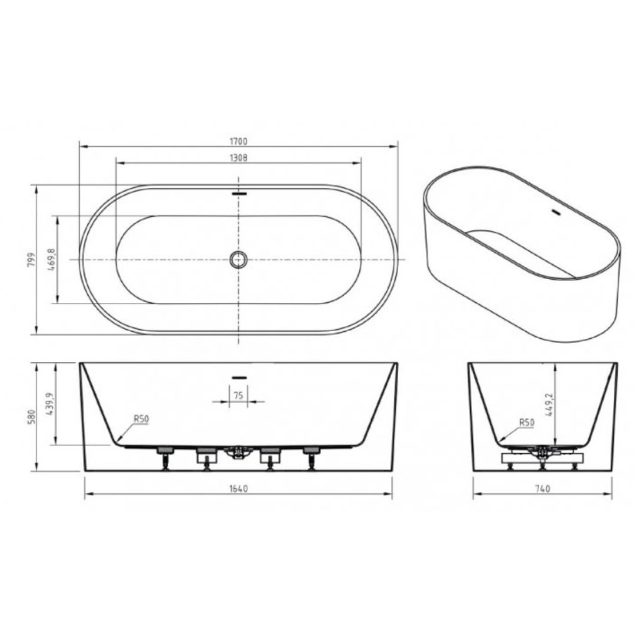 Акриловая ванна BelBagno 170х80 BB705-1700-800