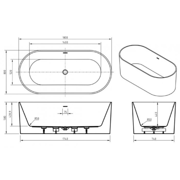 Акриловая ванна BelBagno 180х80 BB705-1800-800