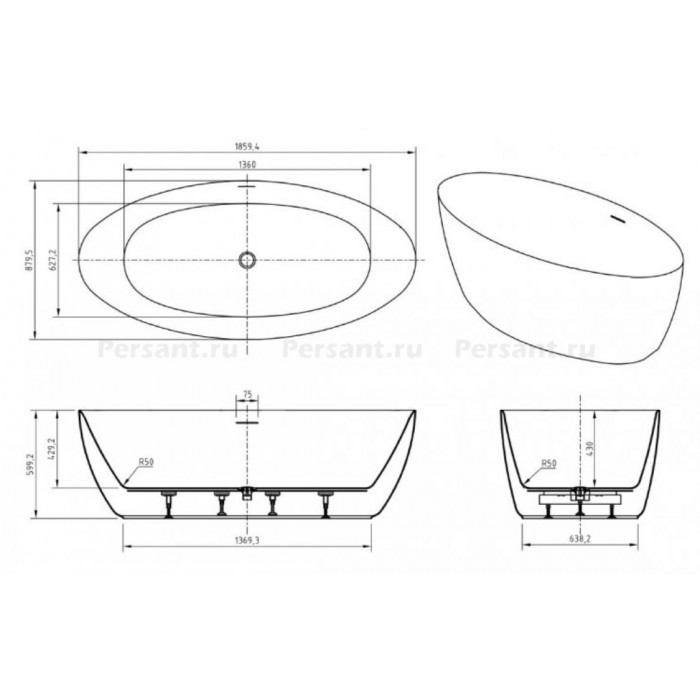 Акриловая ванна BelBagno 186х88 BB707-1860-880
